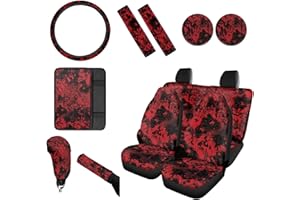 Wanyint Blood Print Car Seat Cover Full Set with Front Back Seats Steering Wheel Covers Armrest Pad Handbrake Cover Gear Shift Cover Auto Seat Belt Pads,Cup Holder Coaster for Festival Decoration