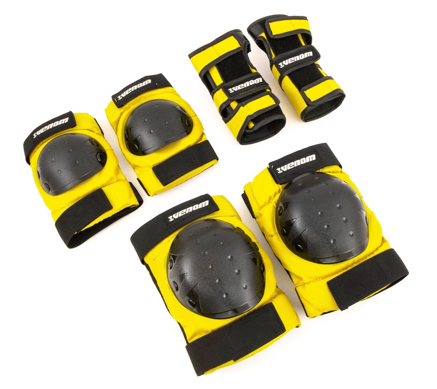 Venom Skateboards Wrist Knee Elbow Pads for Children Kids Youth Boys Girls Scooter Inline Skate Pad Set Protection Gear Junior Yellow/Black