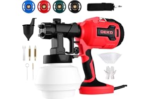 DEKOPRO Paint Sprayer, 700W Electric Spray Paint Gun for House Painting Furniture Cabinets Fence Walls Door Garden Chairs, Easy to Clean 4 Nozzles and 3 Patterns 800ml Container Red