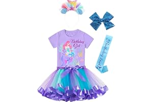 Doctor Unicorn Birthday Girls Mermaid Outfit Set Costume Tutu Skirt Dress, Mermaid Birthday Shirt, Headband & Satin Sash