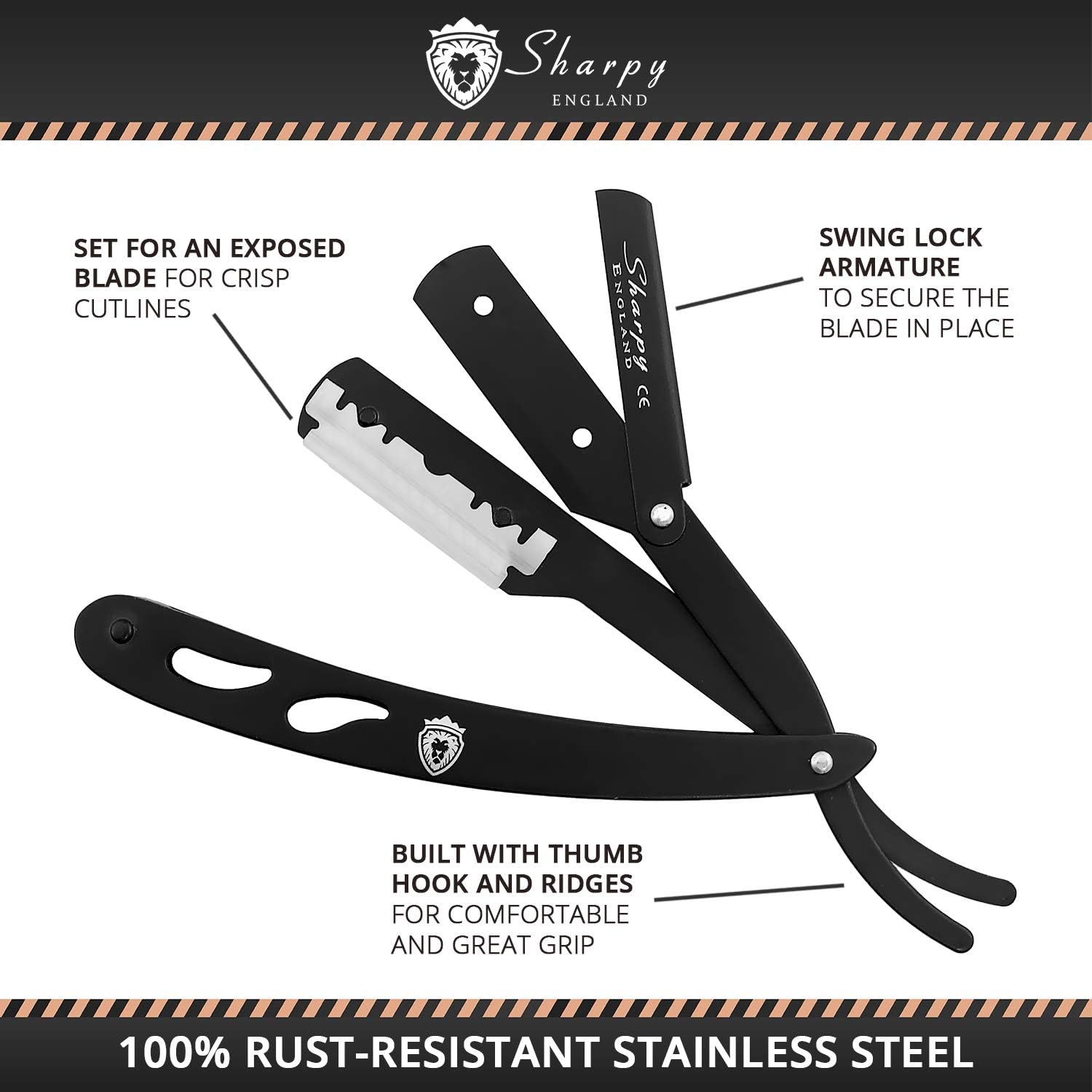 SHARPY Cut Throat Razor Kit, Matte Black Straight Razor Men, Professional Barber Shaving Razor For Men - Image 5
