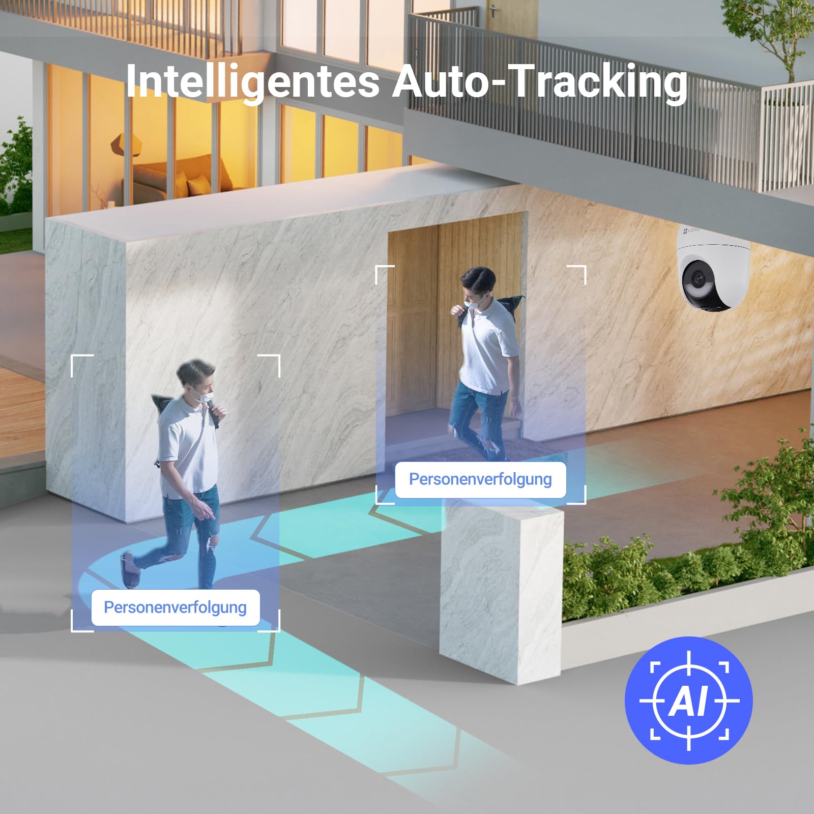 EZVIZ 4MP PTZ Überwachungskamera Aussen Akku, Kabellose WLAN-Außenkamera, 360° Überwachung, Farbnachtsicht, KI Personen- und Fahrzeugerkennung, 2-Wege-Audio, CB8 Lite mit 5W Solarpanel 5