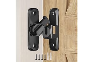 DOUBLE 2 C Barn Door Lock, 90/180 Degree Gate Latches, Zinc Alloy Right Angle Door Lock Latch, Barn Door Hasp Latch for Push/Sliding/Barn Door (1 Black)