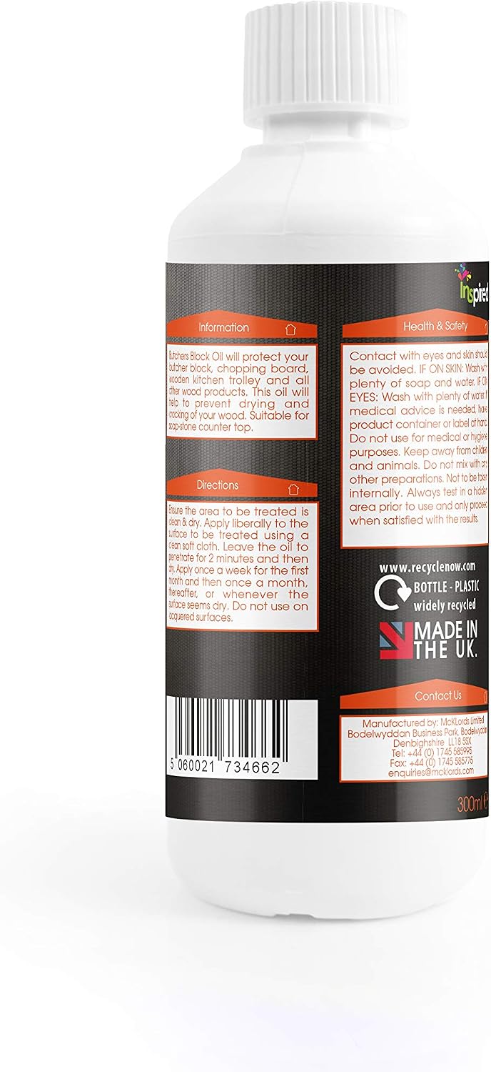 Inspired, Butchers Block Oil 300ml, Food Safe Wood Oil for Chopping Boards Worktops & Wooden Utensils, Protects - Image 3