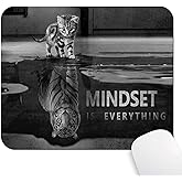 Wknoon Mindset is Everything Inspirational Quote Mouse Pad, Cute Cat Stared at Its Reflection Tiger Funny Mouse Pads Motivational Mat