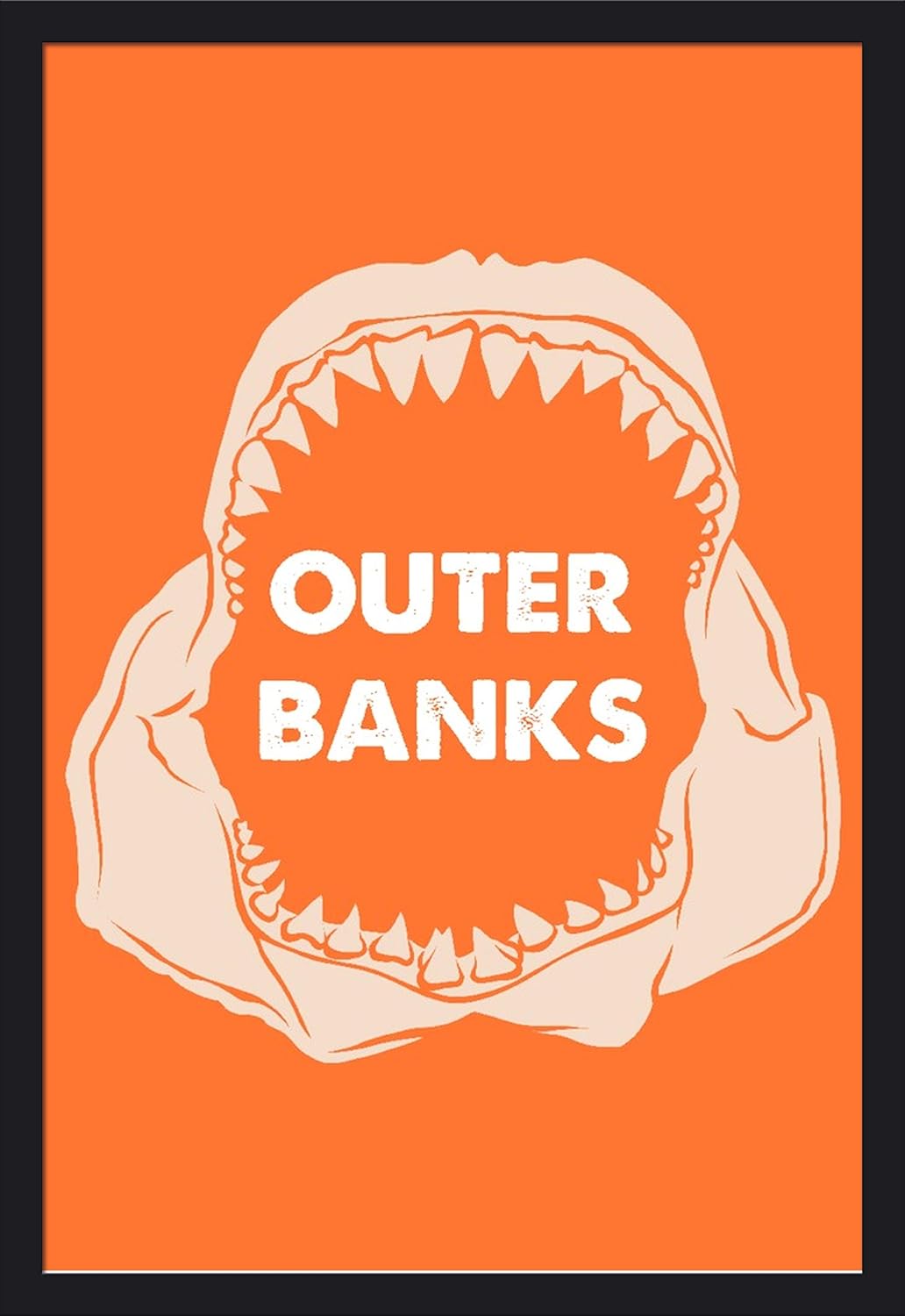 Outer Banks, North Carolina - Shark Bite - Orange Background 106496 (24x36 Giclee Art Print, Gallery Framed, Black Wood)