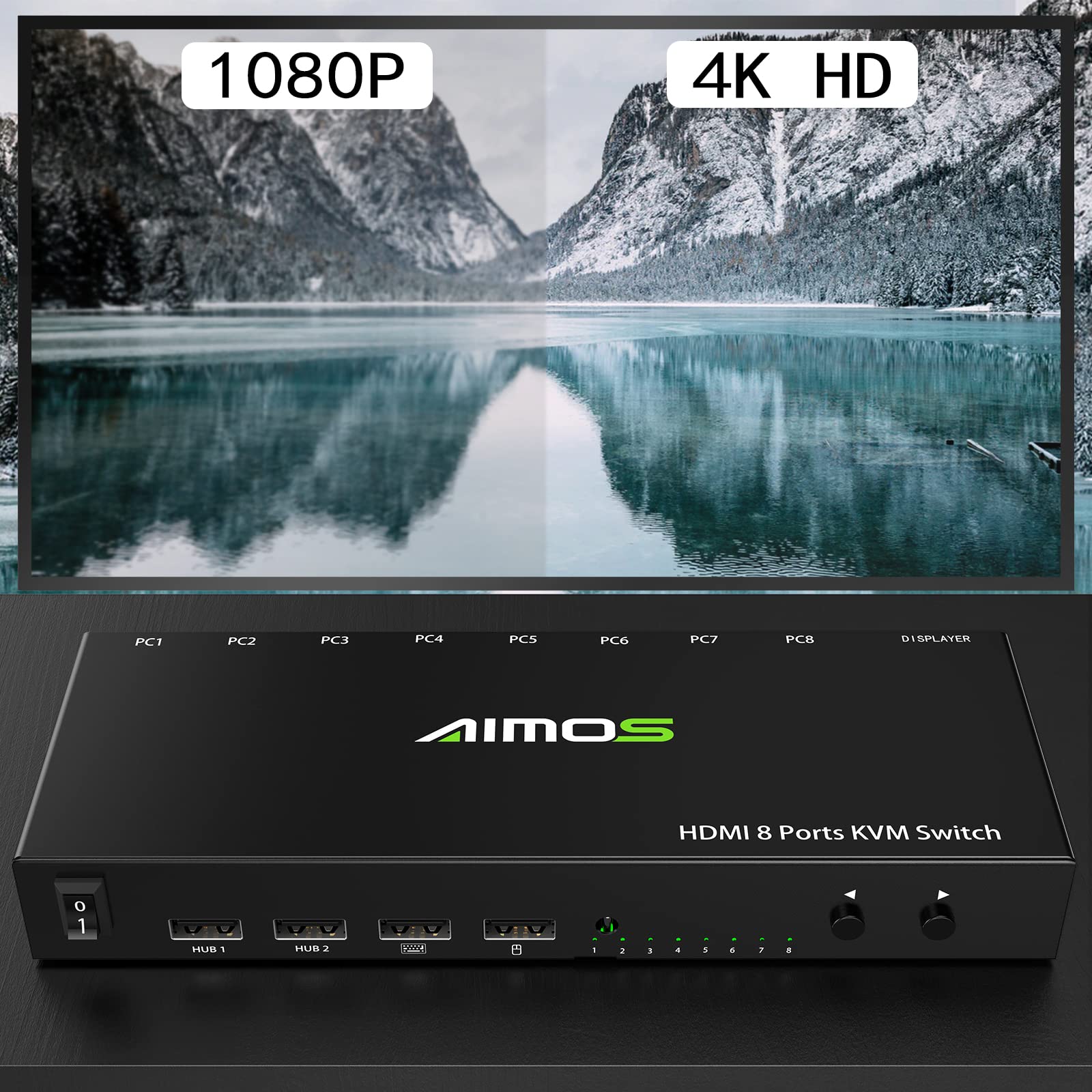 HDMI KVM Switch, 8 in 1 Out USB 2.0 HDMI KVM Switcher Box Support 4K@30Hz for 8 PC Share Keyboard and Mouse, Compatible with Windows/Linux/Mac System etc