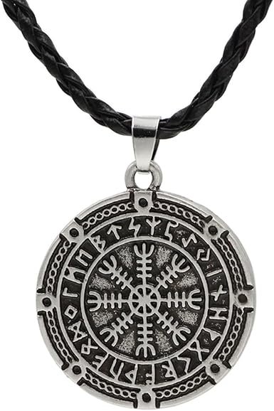 Vintage vikingo runa brújula colgante collar hombres Metal amuleto