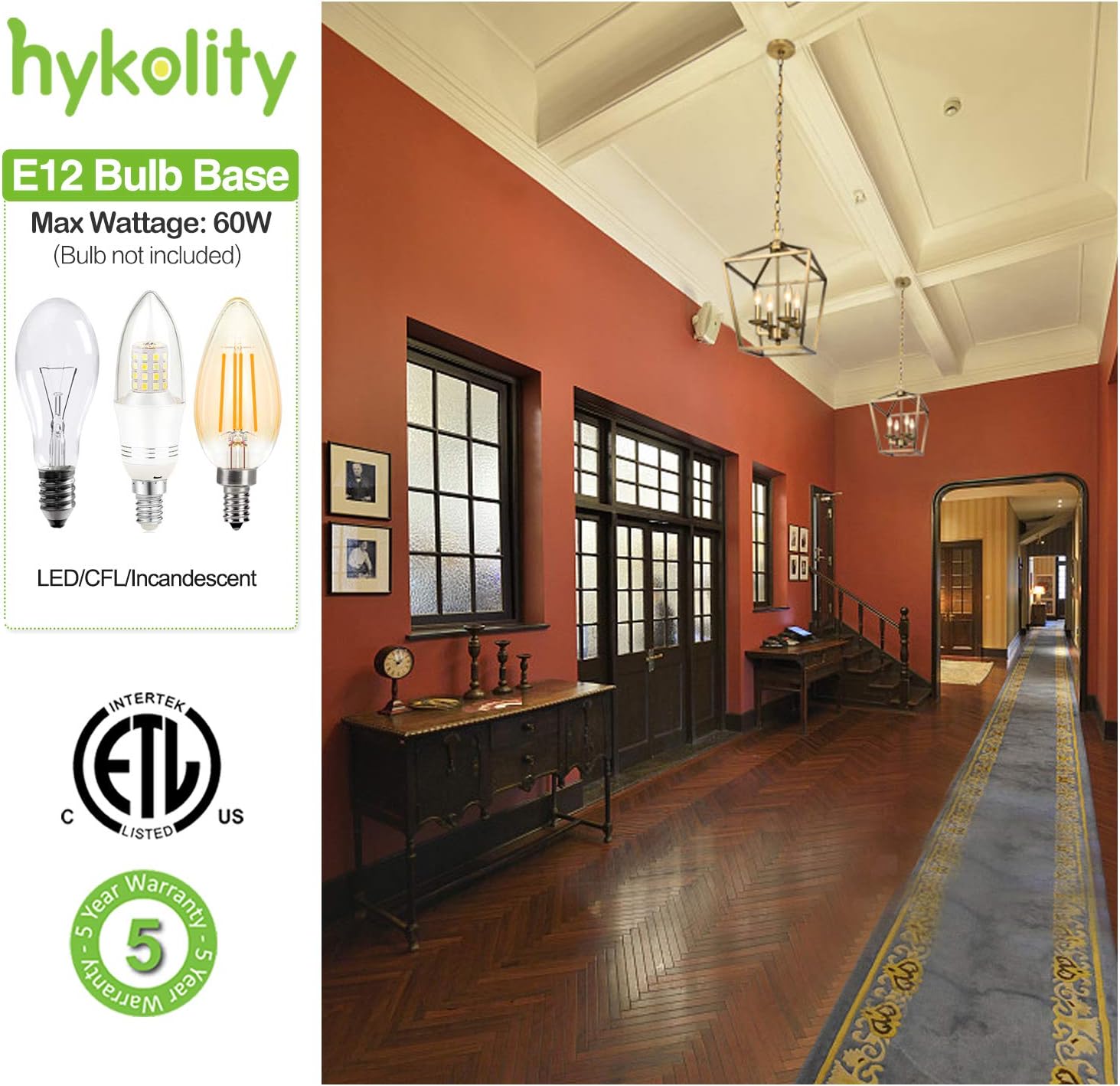 4-Light Chandelier Ceiling Light Fixture, Metal Lantern Pendant Lighting for Hallway, Entryway and Dinning Room, 18" H x 12" W, Soft Gold Finish, ETL Listed - - 