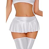 FEOYA Women Shiny Mini Skirt Sheer See Through Pleated Skirt Oil Glossy Skirt for Club Party Cosplay