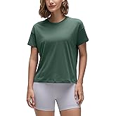 CRZ YOGA Pima Cotton Relaxed T-Shirts for Women - Workout Athletic Gym Casual Short Sleeve Shirts Basic Crewneck Hip Tops