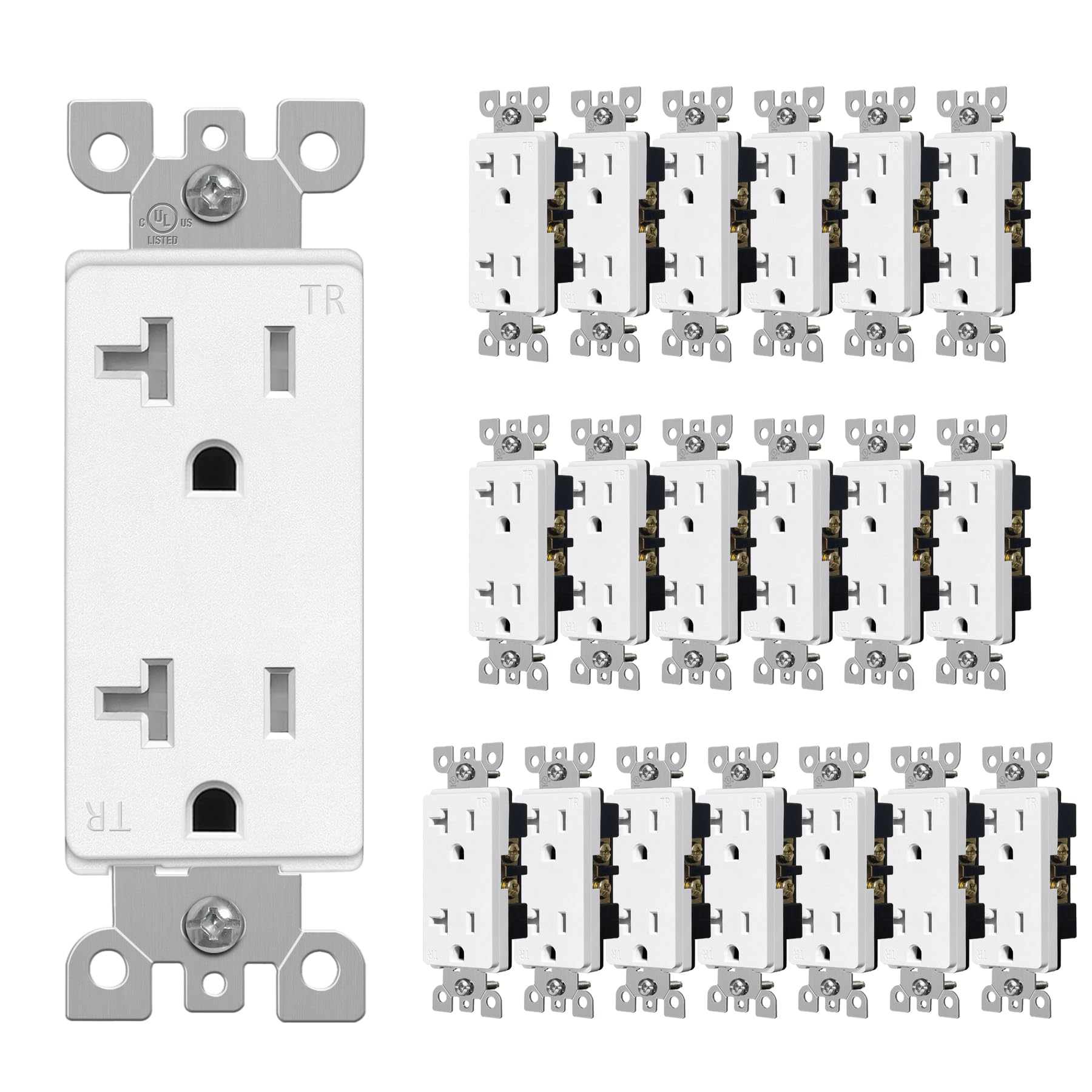 Photo 1 of CML 20 Amp Matte White Decorator Receptacle Outlet with Tamper Resistant (TR), 20 Pack Decor Standard Electrical Outlets, 20A/125V, 2-Pole 3-Wire, UL Listed