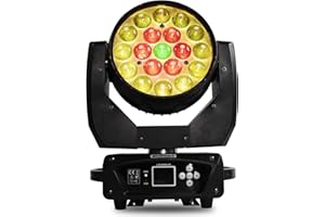 SHEHDS Moving Head Light LED 19x15W RGBW 4in1 B/Wash/Zoom Effect Stage Lights Professional DMX512 & Sound Activated Control DJ Lights for Party Wedding Disco and Nightclub - 1 Pack