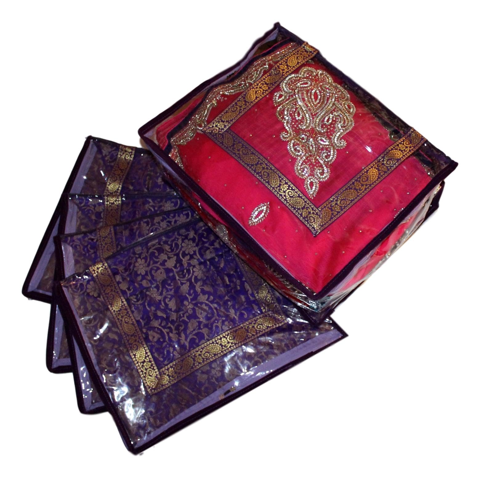 Set of 5 Large Storage Clear Garment Bag Saree Lengha Bag Wardrobe organiser Indian wedding gift packing