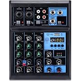 W IN-MIX Professional 4 Channel Mixer with Bluetooth, USB Recording &amp; 48V Phantom Power &ndash; Studio &amp; Live Sound Console for DJ, Karaoke &amp; Streaming
