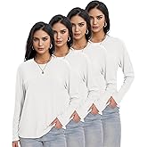 Kinglaman 4 Pack Womens Long Sleeve Shirts Tops Loose Fit Basic Crew Neck Tee T Shirts Ultra Soft Blouses Tops