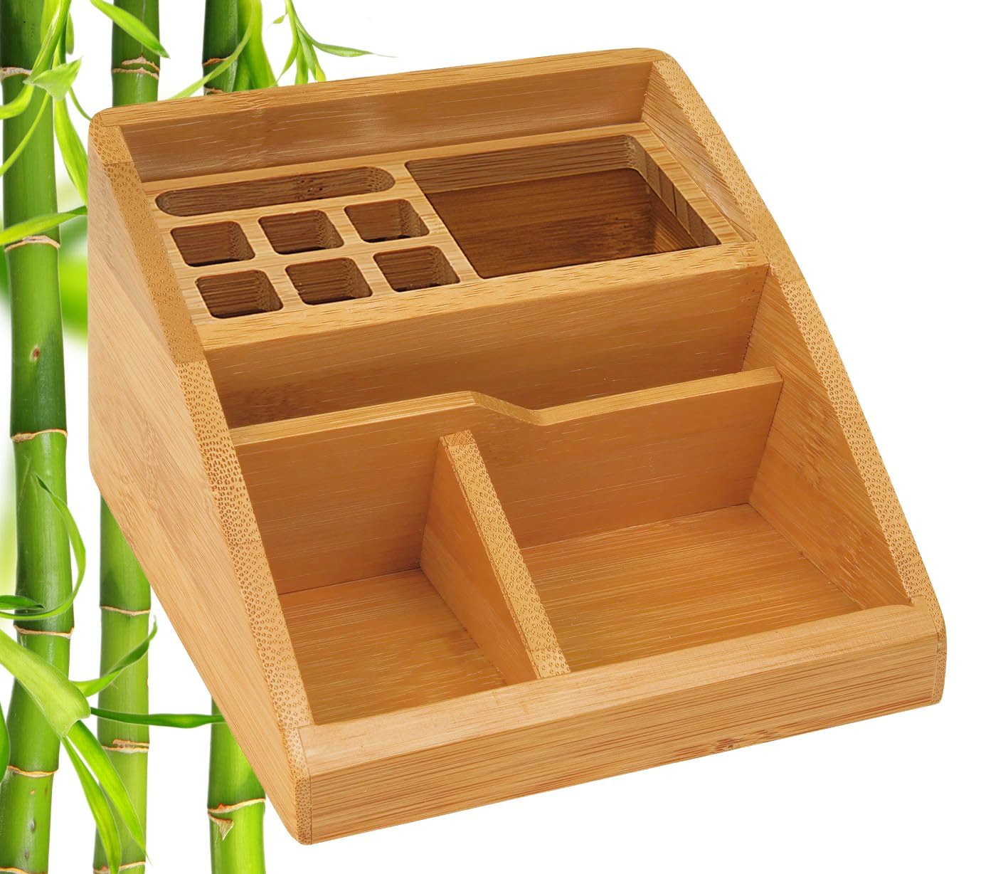 Wedo 61507 Butler bamboo, 3 compartments, pens insert, dimensions 15.4 x 12.3 x 9 cm, in a gift box, brown