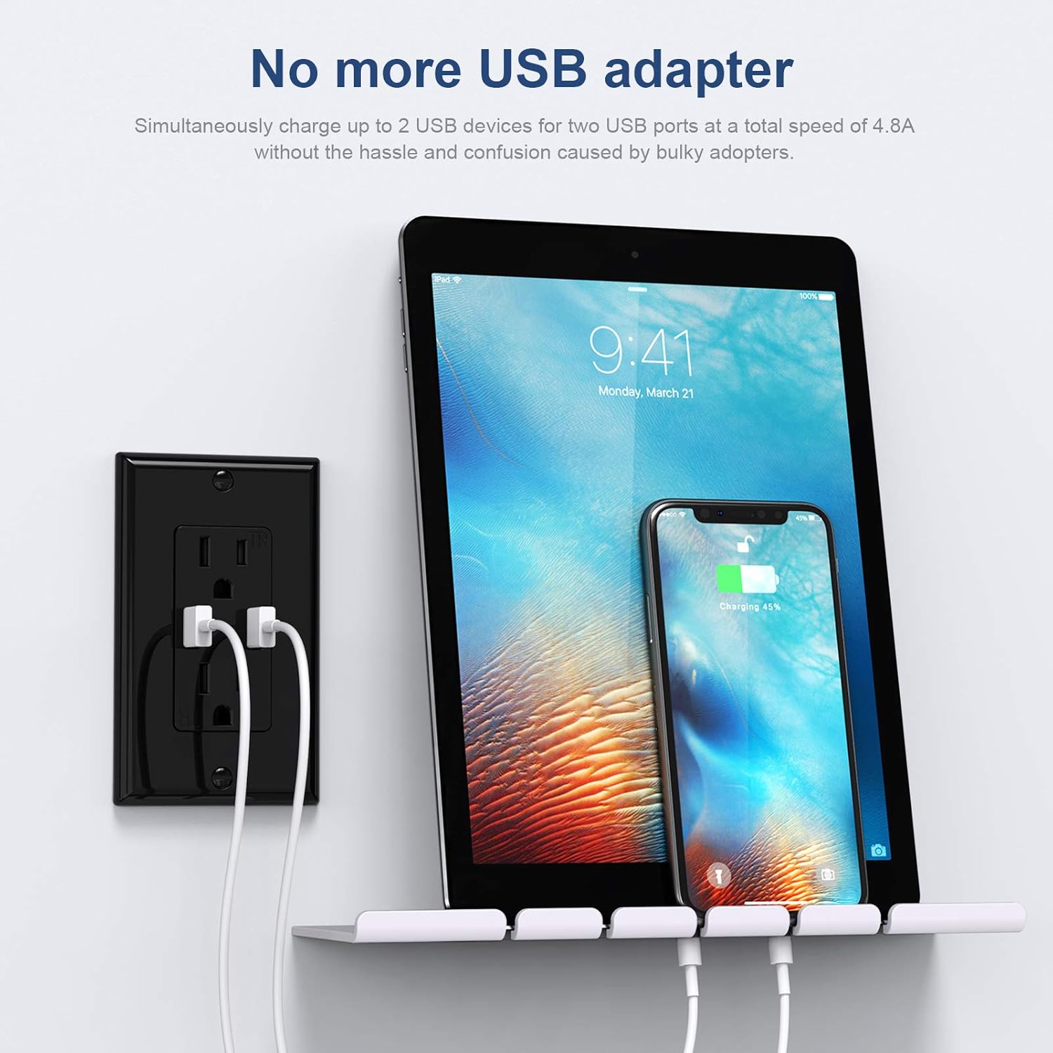 KYHSHJ 3.6A USB Wall Outlet Charger, 15A Tamper-Resistant Receptacles, Compatible with iPhone 11/X/XS/XR/SE/8, LG, HTC Samsung Galaxy S20/S10/S9/Note, More, ETL Certification, Black 1 Pack - - 