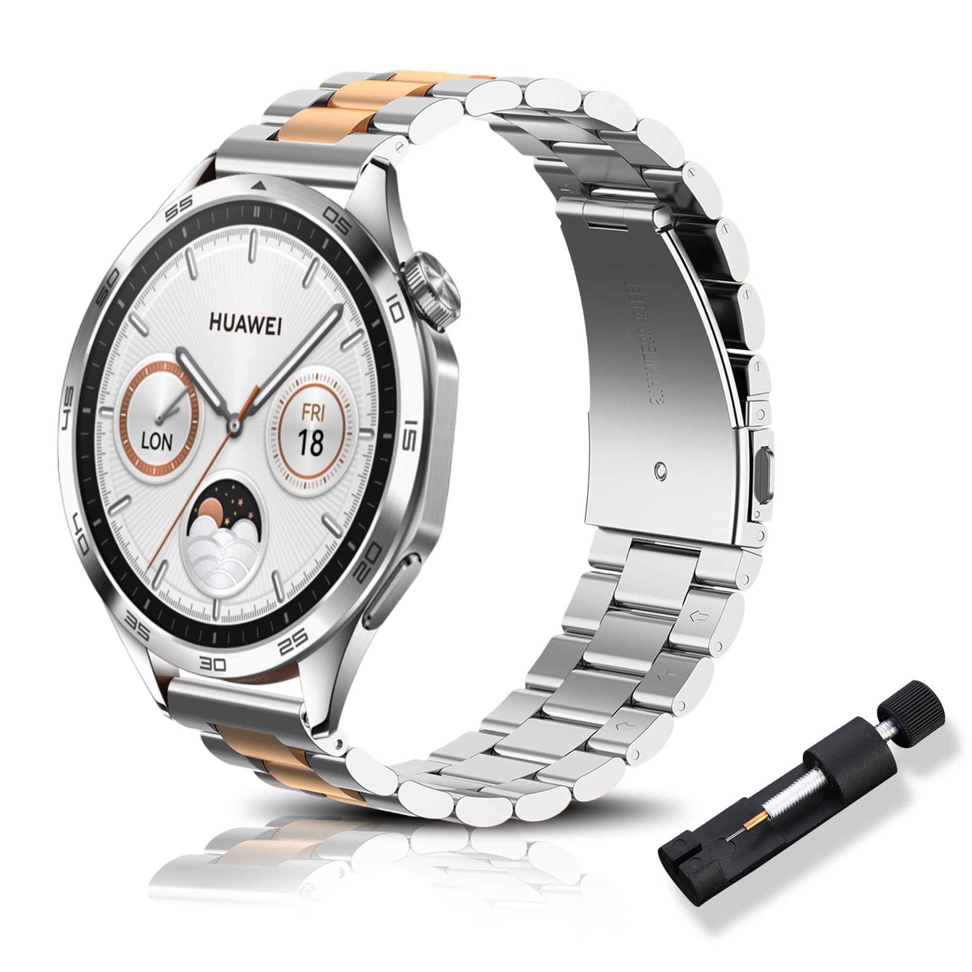 RoYiio Metal Strap for Huawei Watch GT 6 46mm/GT 6 Pro 46mm Straps HUAWEI Ultimate 2 Strap Stainless Steel 22mm Replacement Band for OnePlus Watch 3/3 Pro/2/2R - Silver Rose Gold