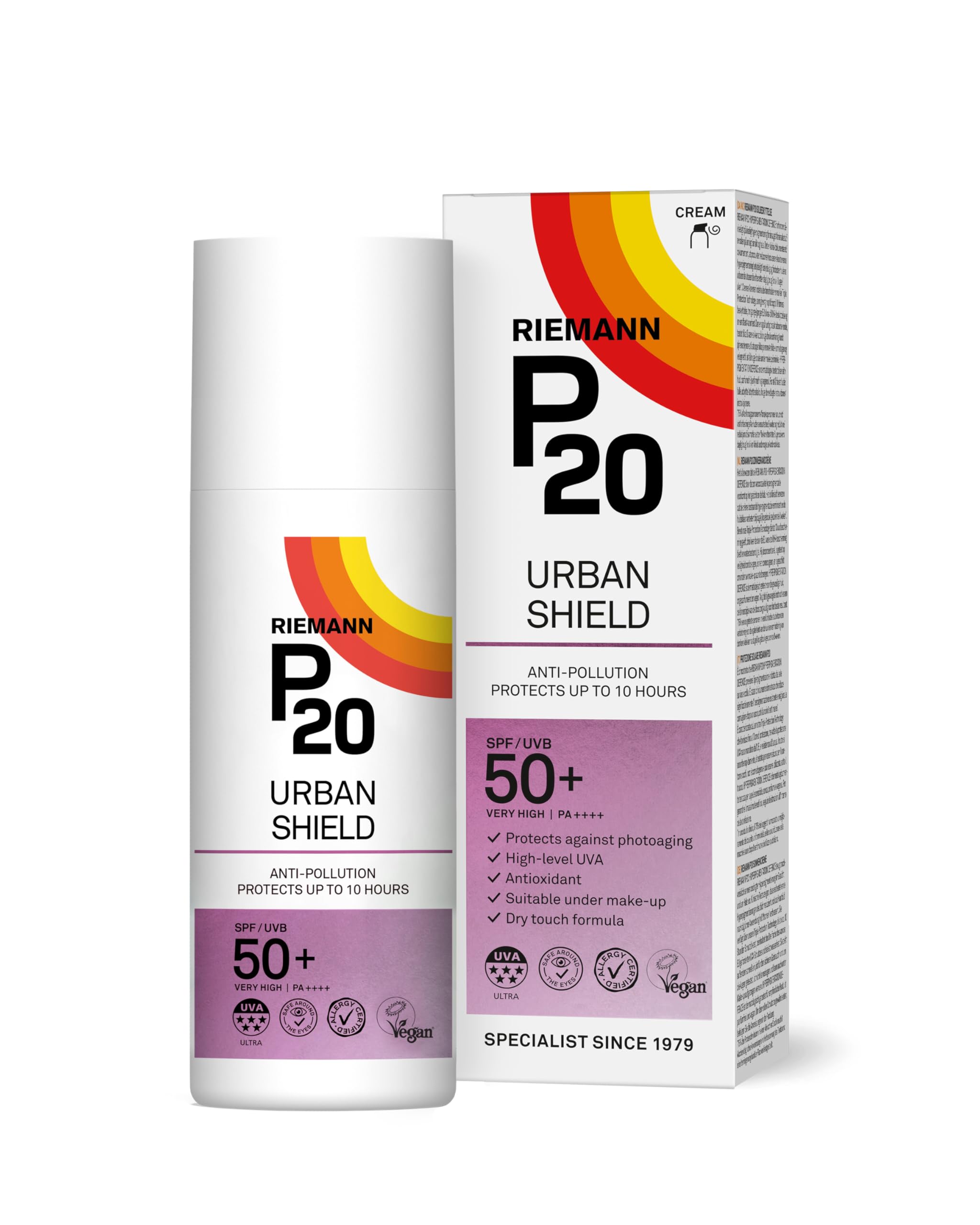 RIEMANN P20 Urban Shield SPF50+ FACE 50g UV Protection Cream, Anti-Pollution, Up To 10 Hours Protection, High Performance UVA-PF Protection Securing Skin Against Future Damage