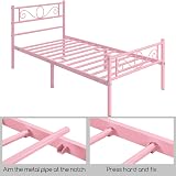 Yaheetech 3ft Single Metal Bed Frame Platform Bed Pink with Scroll Headboard view 5