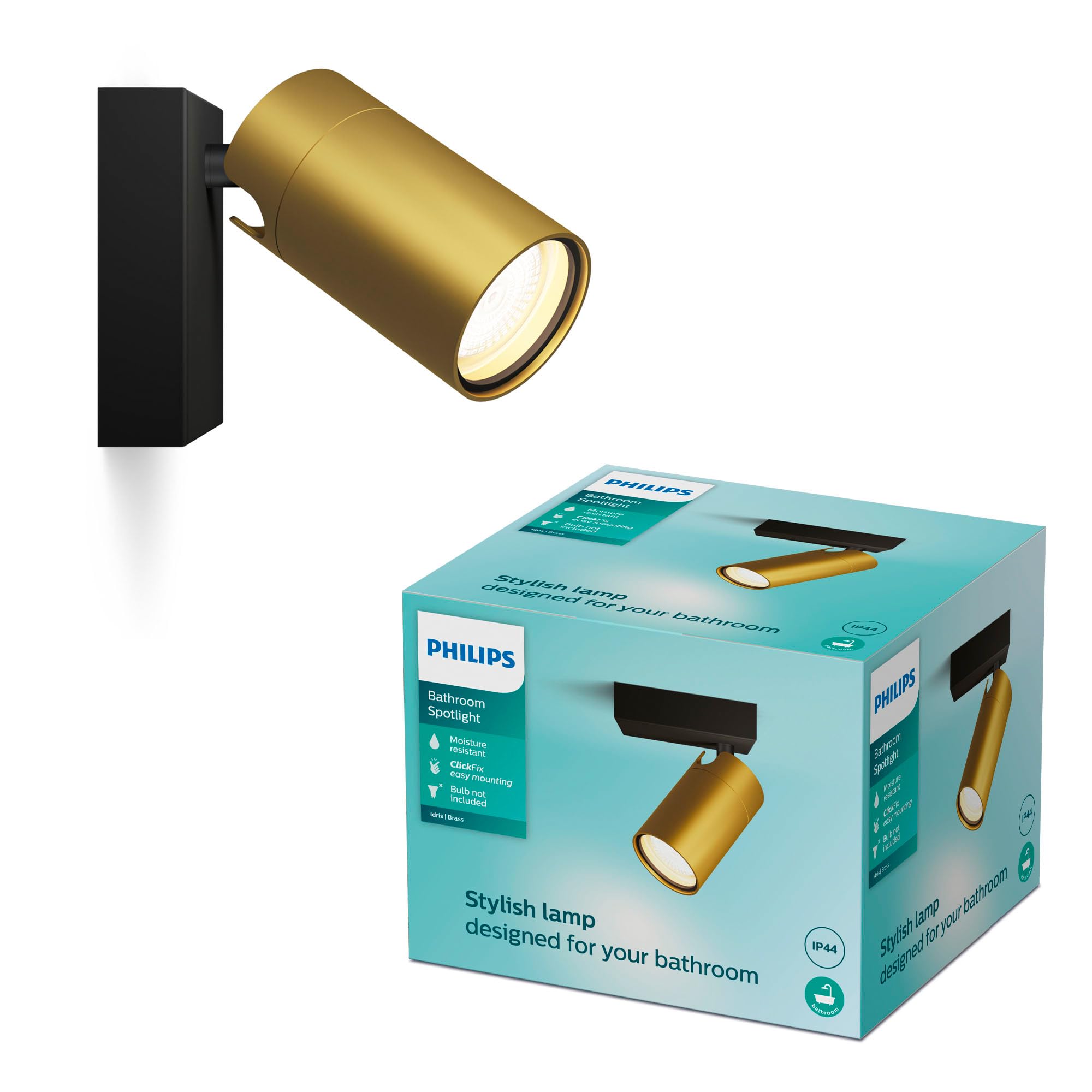 PHILIPS Idris 1-Head spot, GU10 lamp not Included, Brass, IP44, Water-Resistant, Gold — image 1