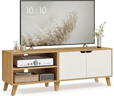 VASAGLE TV Cabinet 140 cm Long Stand 60 Inch TV 2 Doors Adjustable Shelves