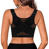IROCUE Women's Front Closure Posture Corrector Bra Wireless Back Support Bras for Women Comfy Unlined with Nipple Covers