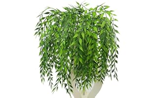 CATTREE Artificial Weeping Willow, Plastic Plants Greenery Leaves Fake Hanging Vine Faux Ivy Garland UV Resistant for Home Indoor Outdoor Garden Door Wall Baskets Wedding Party Table Decor Decoration - 4 Pcs