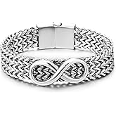 COOLSTEELANDBEYOND Men's Infinity Symbol Chain Bracelet Stainless Steel Franco Chain Curb Chain Durable Clasp Jewelry