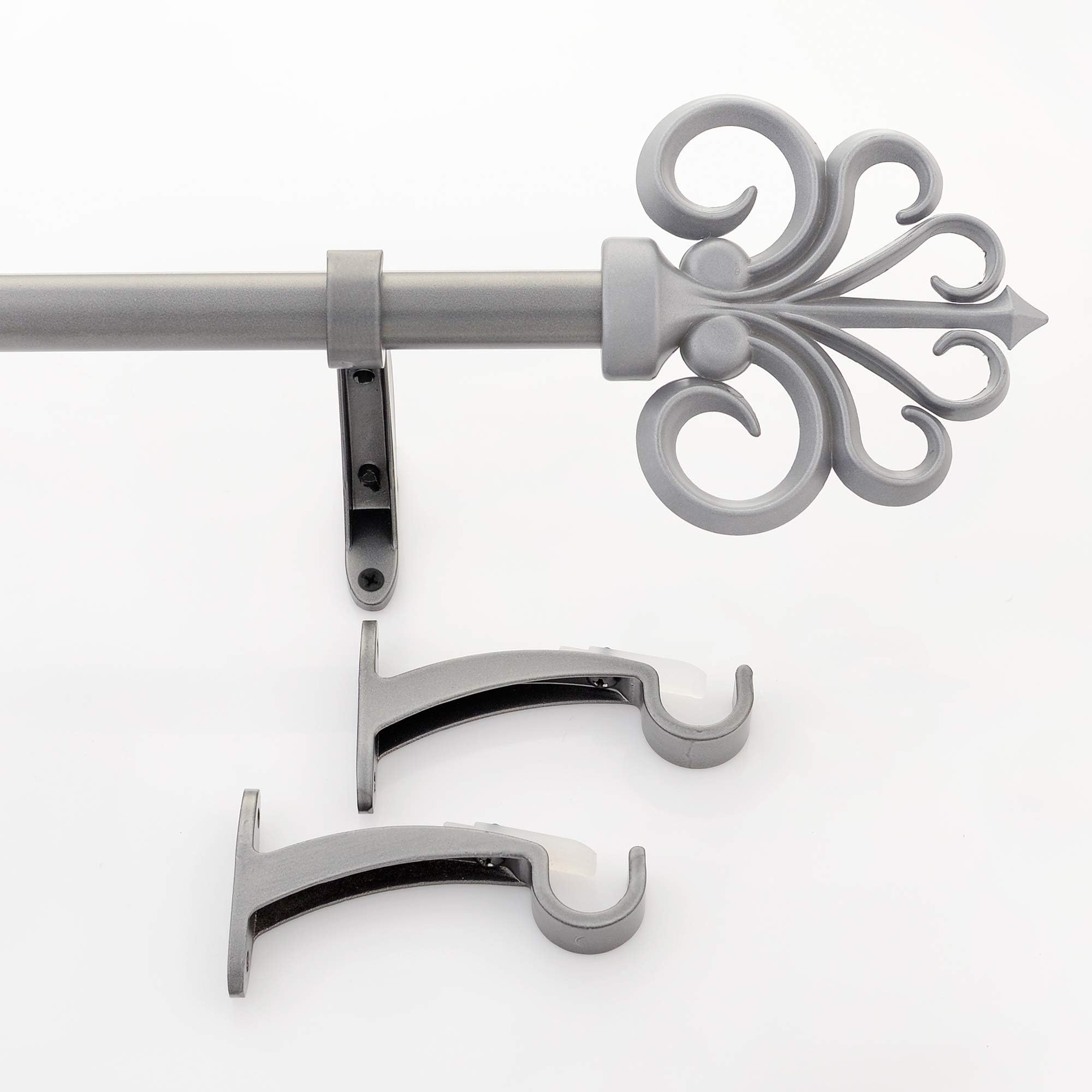 Grey Curtain Rods for Windows Extendable 36"-66" Length Heavy Duty Curtain Rod with Decorative Finials (3/4 Diameter)-By Deco Essential