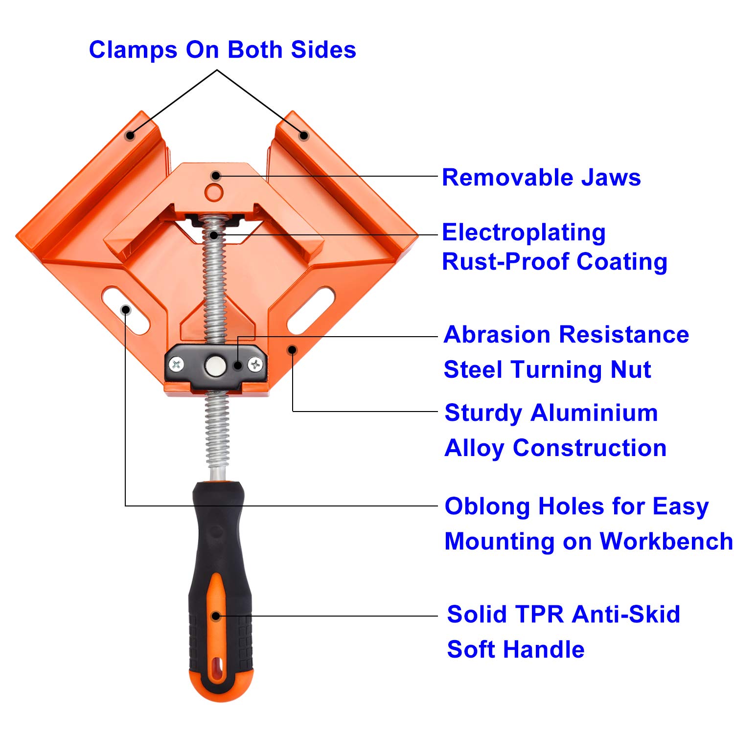 Frylr Clamp for Welding Wood-working 90 Degree Angle Corner Swing Jaw 11.4 x 2.4 x 8.7 inches Aluminum alloy die-casting Free Angle Adjustable