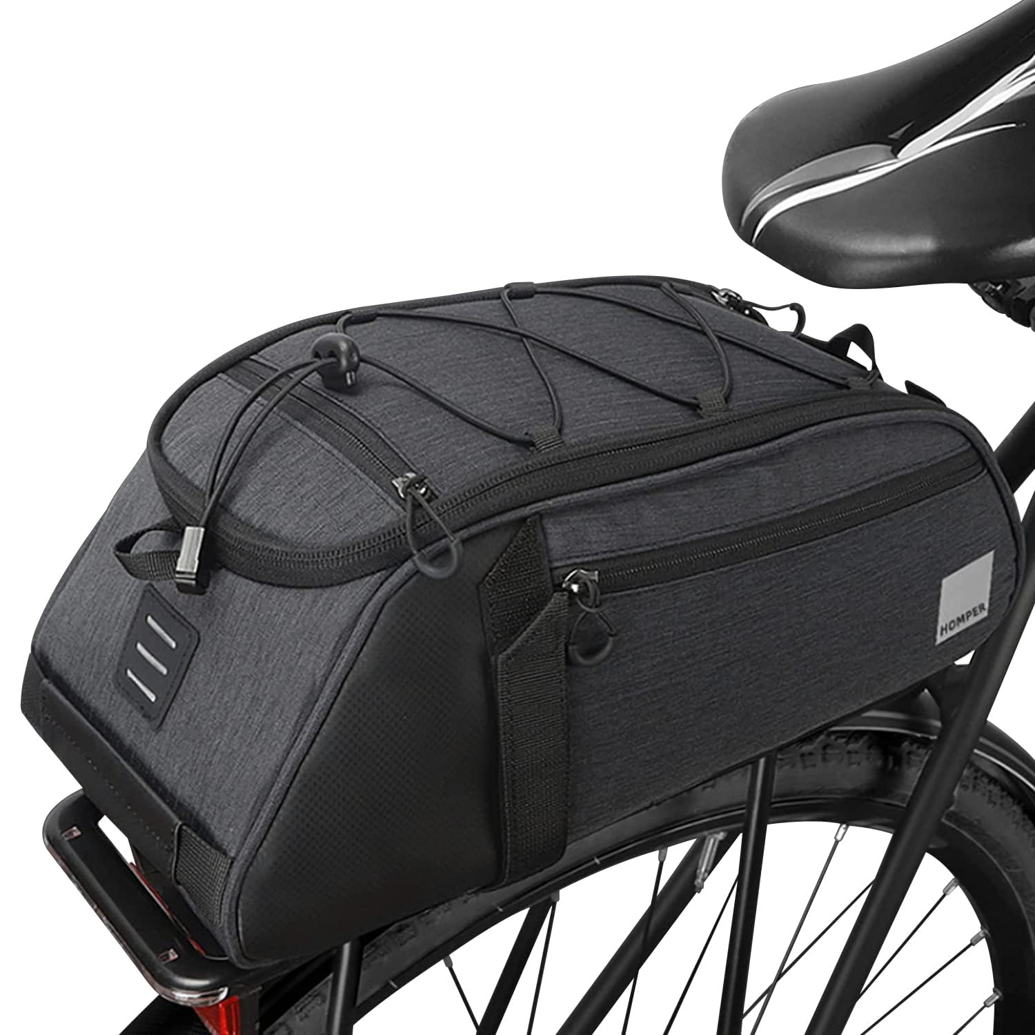 HOMPER Cycle Saddle Rear Rack Pannier Bike Bag, 8L Bike Pannier Bag with Shoulder Strap, Black Polyester Bike Bags for Bicycle Rear Rack