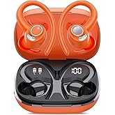 Wireless Earbuds, Bluetooth 5.4 Headphones Sport, Over Ear Buds With ENC Noise Cancelling Mic, 48H, Wireless Earphone With Earhooks, Stereo Deep Bass, IP7 Waterproof ear bud for Workout Running,Orange