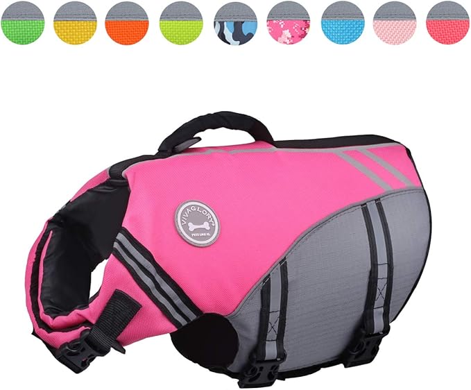VIVAGLORY New Sports Style Ripstop Dog Life Jacket with Superior