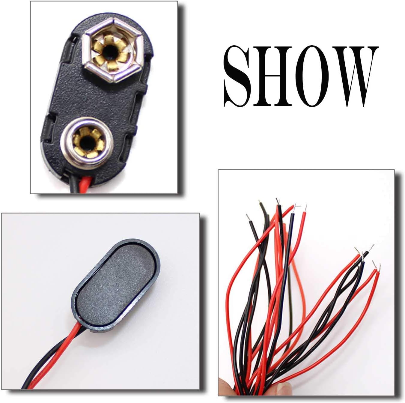 WJUAN 10 Pcs 9V Battery Clip Connector with 15 cm Connection Cable for 9v Blocks I- Shape Plastic and Leather Battery Snap Connector (Black) - Image 4