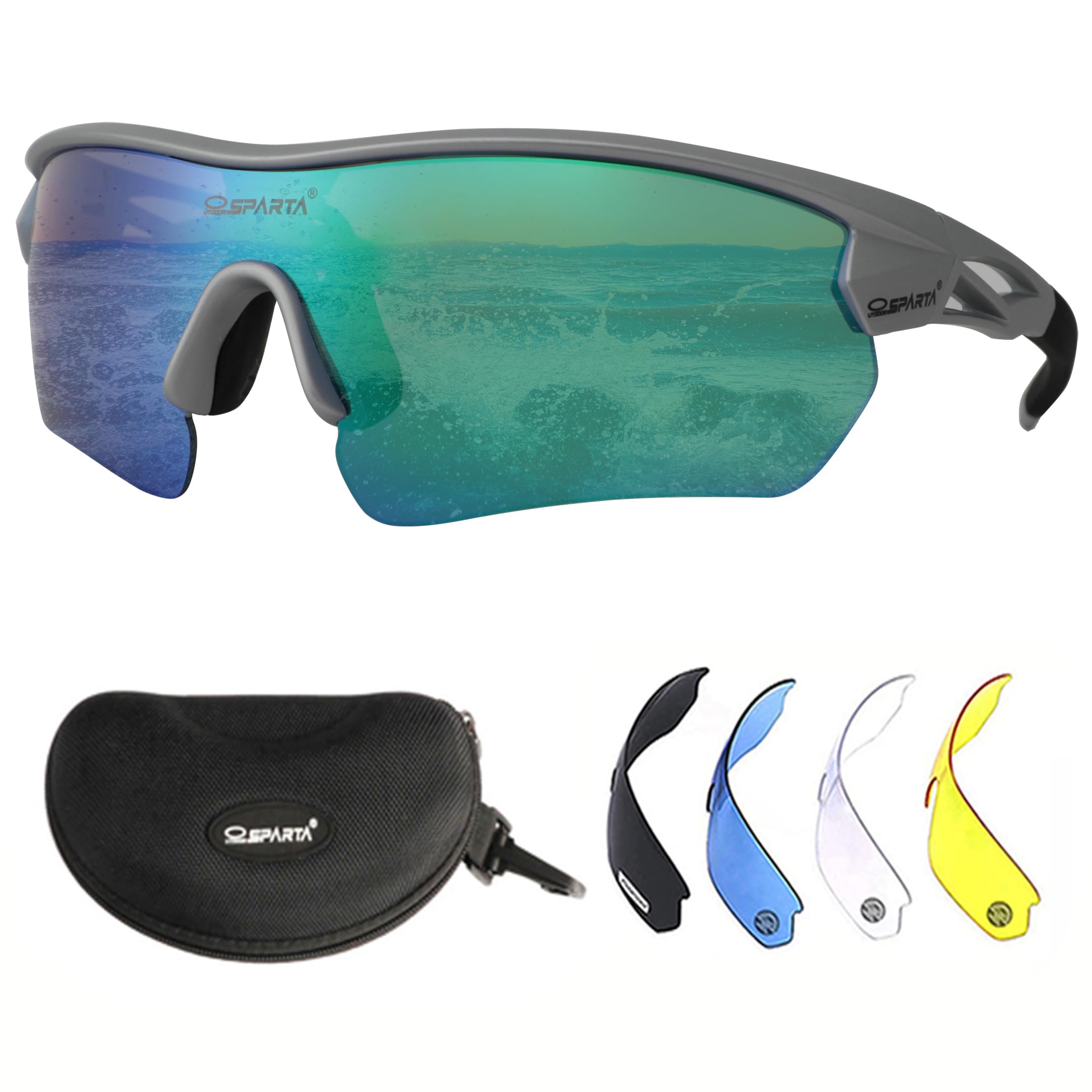 OUTDOORSPARTA Sports Sunglasses(6. Silver Black Frame, Full Lens Green)