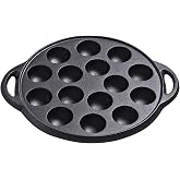 Cast Iron Pancake Pan, 10 inch Non-Stick Takoyaki Pan with 15 Holes | Escargot Plate for Snails and Meatballs, Poffertjes Dutch Pancake Pan Takoyaki Maker for Home Kitchen