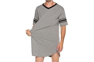 AITEQY Pajama Sleep Shirts for Men Big and Tall V Neck Short Sleeve Cotton Nightshirt Soft Loose Sleepwear Comfy Nightwear