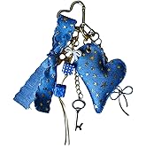 HeriNova Western Cowboy Keychain Denim Heart Fall Bag Charms Set - Keychain Decor with Cowboy Heart, Knot, Dice, Bow, Key, Flower & Carabiner for Purse Backpack DIY Accessories