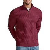 Askdeer Men's Quarter Zip Sweater Waffle Knit Sweater Mock Neck Polo Sweater Casual Pullover Sweater with Ribbing Edge
