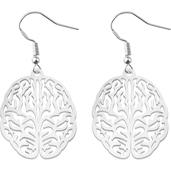 Silver Brain Earrings Psychology Gift Biology Graduation
