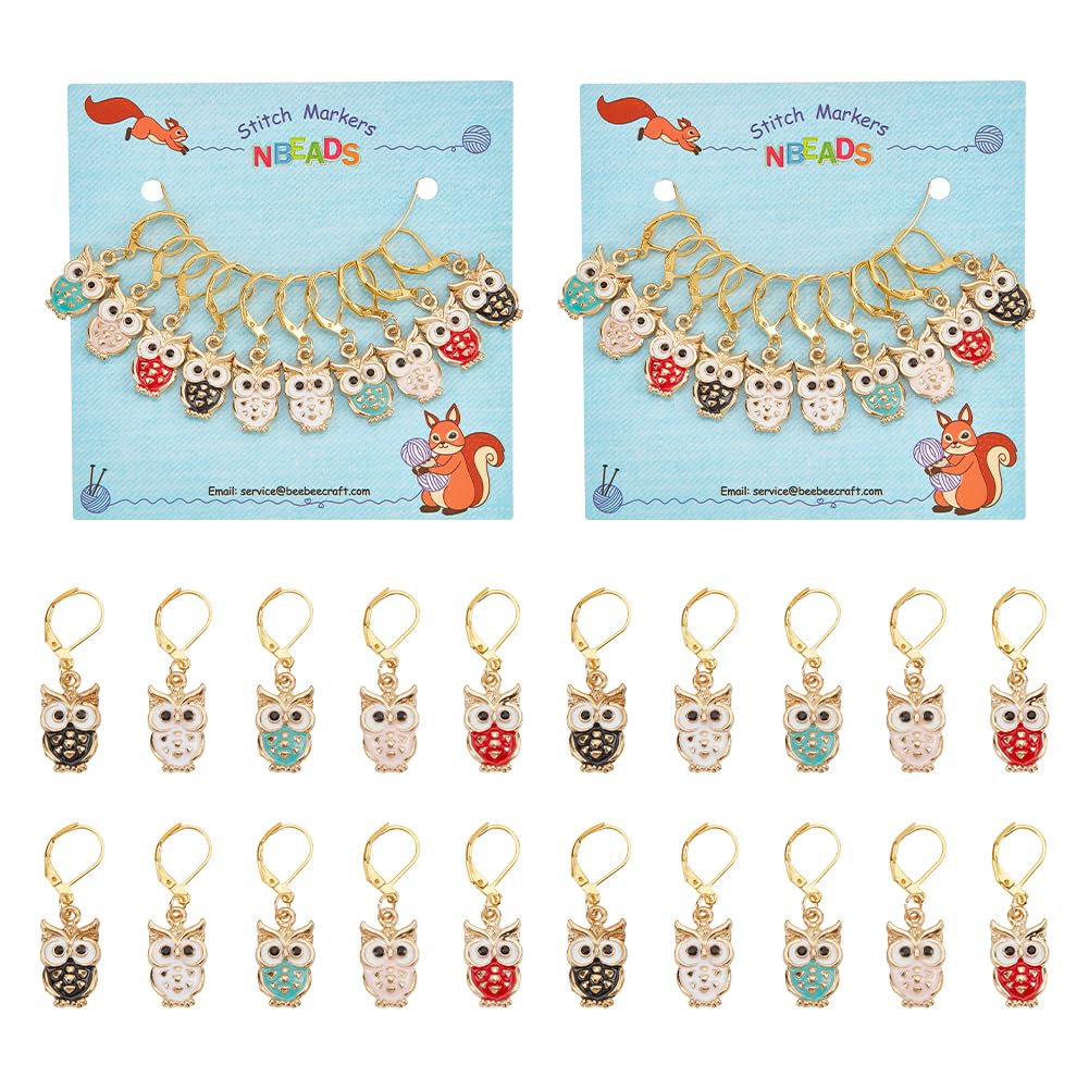 NBEADS 20 Pcs 5 Colors Owl Stitch Markers, Alloy Enamel Crochet Charms Stitch Marker Knitting DIY Gift for Knitting Weaving Sewing Accessories Quilting Jewelry Making — image 1
