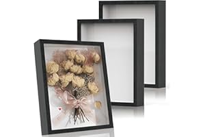 CAVWVTYU Shadow Box Frame Display Cases 8x10 - Deep Shadowbox Picture Frame with Galss 3D Display Wood Shadow Box Frame with Line Board (8x10-black 3Pack)