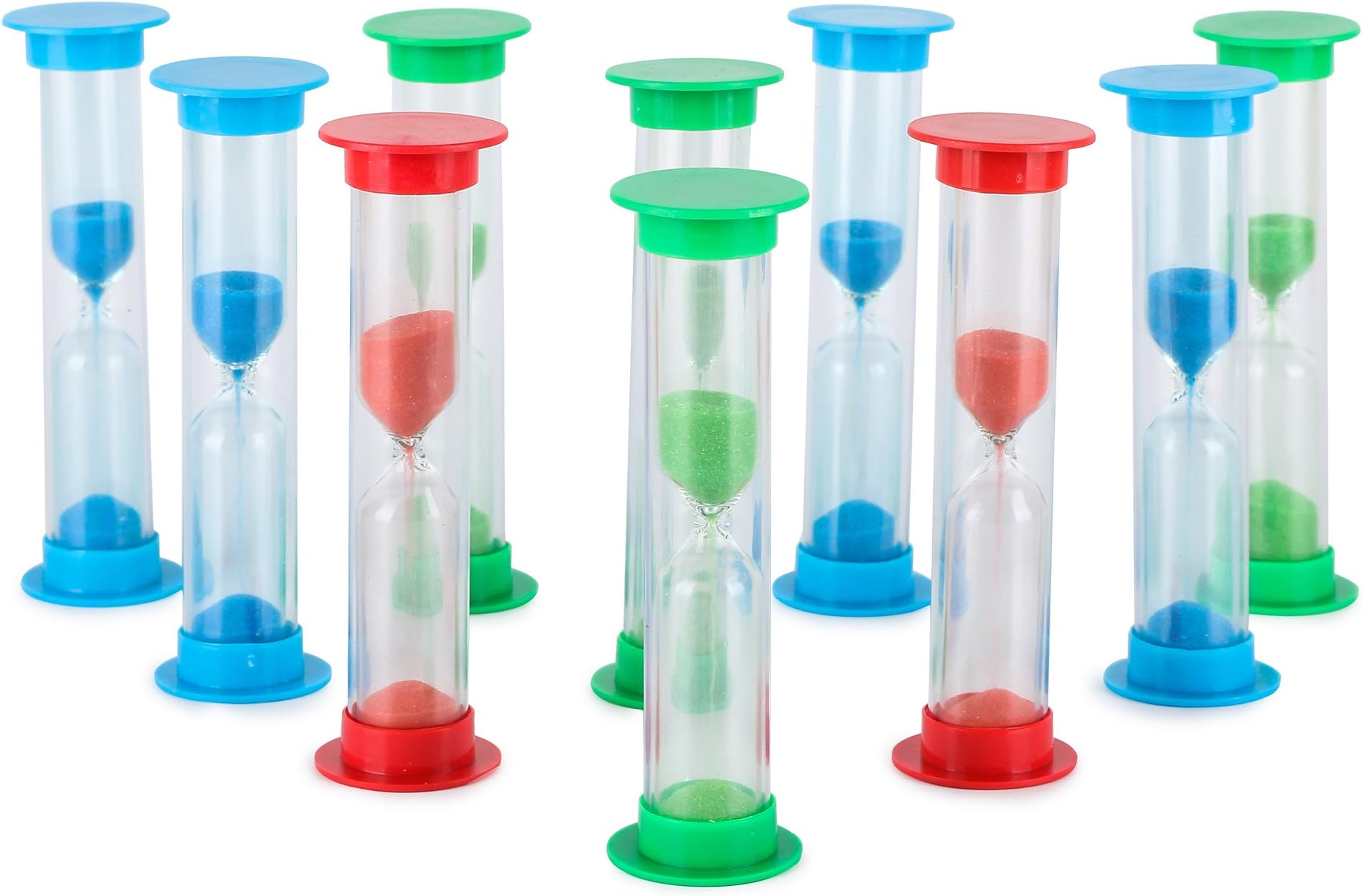 Sand Timer Set (3 Min) Large 10pcs Pack - Colorful Set of Three Minutes Hour Glasses for Kids - Color: Blue, Green, Red