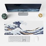 EFISH Kanagawa Surfing Mouse Pad XL 31.5 x 11.8 inches Non-Slip Edge Stitch view 2