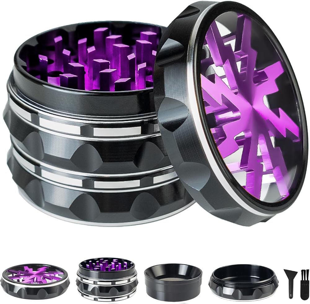ERZONY Clear Top Metal Herb Grinder Large 2.5 inch 4-Part Aluminum Pollen
