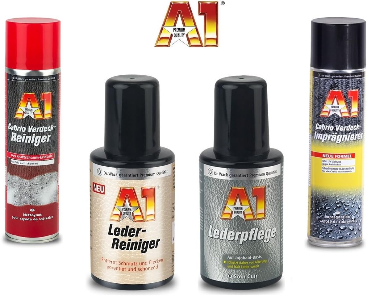 Great Value Set. A1 DR Wack Leather Cleaner and Leather Conditioner + CONVERTIBLE HOOD CLEANER & Hood Waterproofer