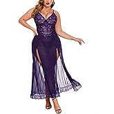 Avidlove Plus Size Lingerie for Women Sexy Lace Babydoll Long Lingerie Dress Side Split Nightgown