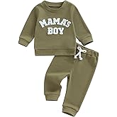 Kupretty Toddler Baby Boy Fall Winter Clothes Embroidery Waffle Knit Sweatshirt Pullover Tops + Casual Pants Outfit Set
